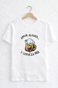 Camiseta unisex de poliéster "amor, alegría y cerveza fría"