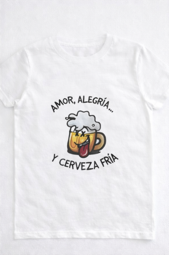 Camiseta unisex de poliéster "amor, alegría y cerveza fría"